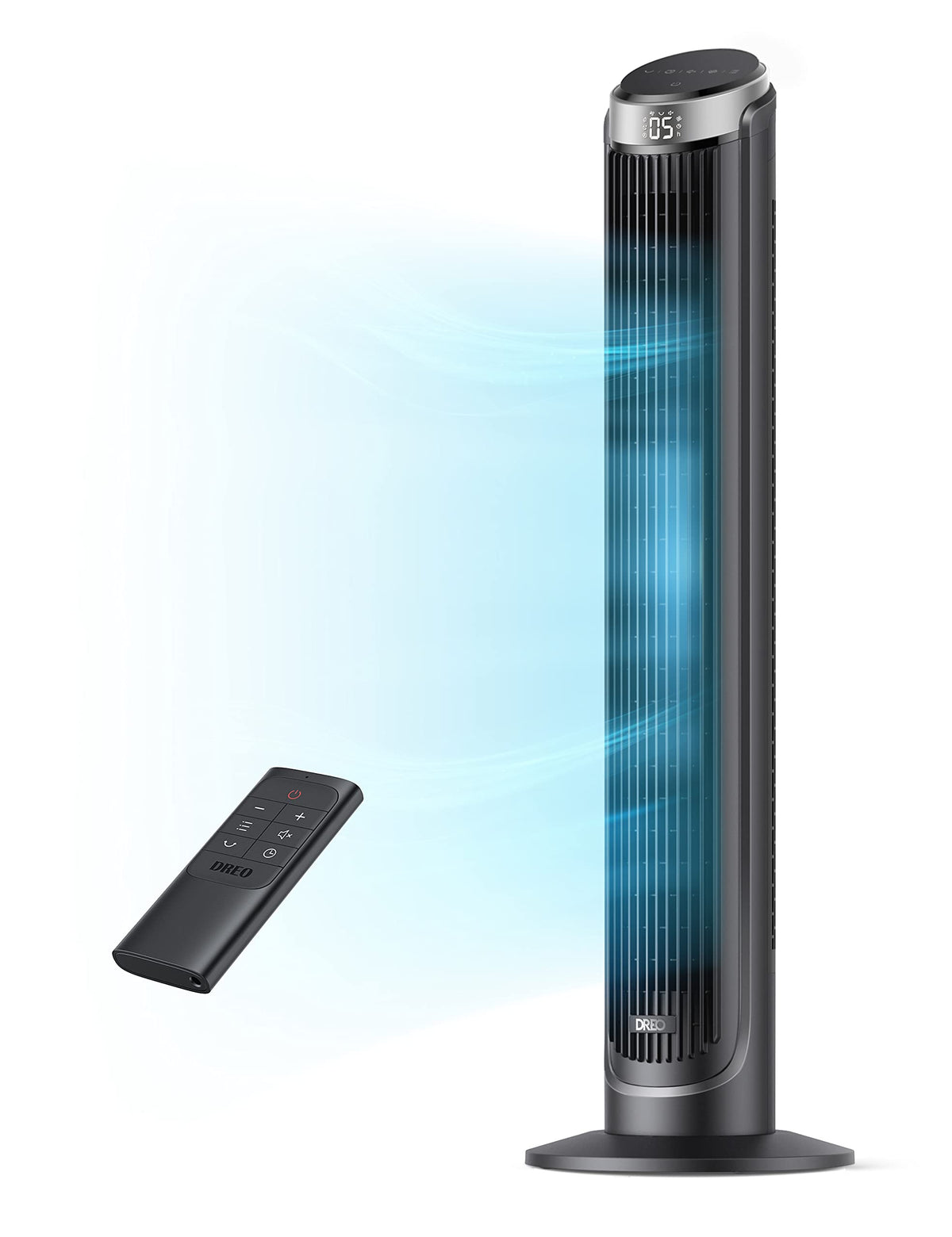 DREO Tower Fan for Bedroom, 90° Oscillating Fans that Blow Cold Air, 5 Speeds, 4 Modes with 26ft/s Velocity, 12H & 28dB Quiet Timer, Remote, Touch, 40" Standing Floor Fan for Home Office, Black