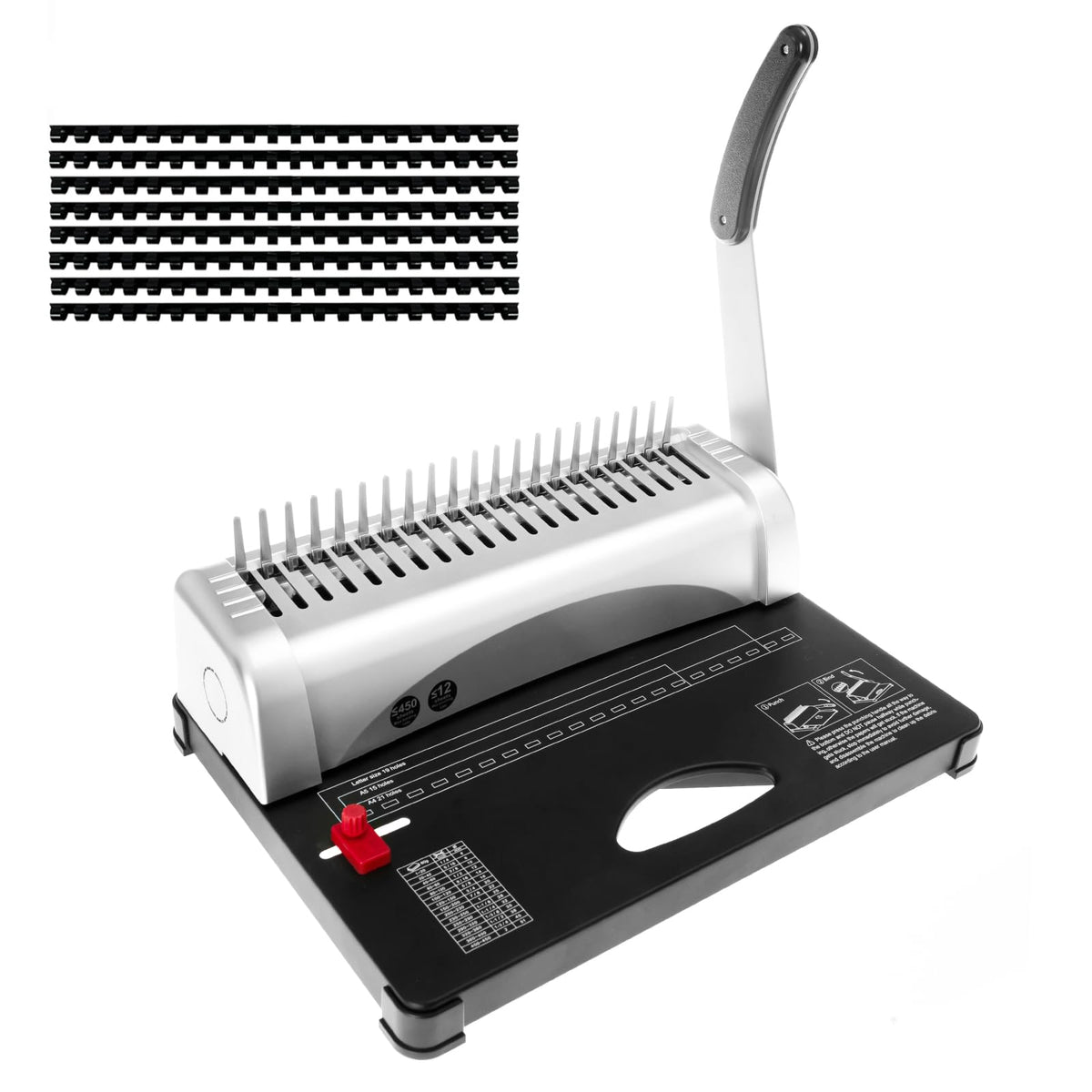 DUPDMKIN Comb Binding Machine 21 Holes 450 Sheets Binding Machine Includes 100 PCS Rubber Ring Fits Letter Size, A4, A5 or Smaller Sizes