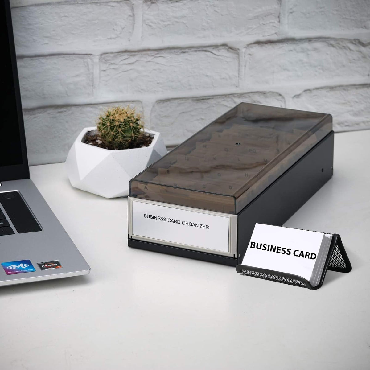 Daphilly Business Card Holder for Desk, Business Card Holder Organizer, Credit Card Organizer Case File Index Card Box Storage,with A-Z Tabs, Storage up to 800 Cards (3.5” x 2.2”), Metal Structure