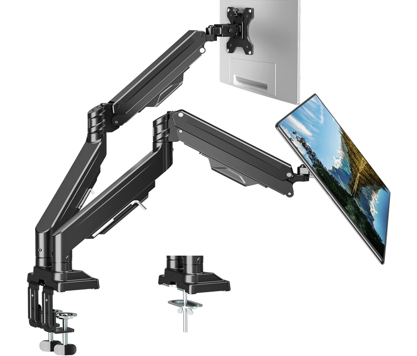 ErgoFocus Dual Monitor Mount for Screens up to 43", Heavy Duty Ultrawide Dual Monitor Arm Holds 2.2-33lbs Each, Premium Gas Spring Adjustable Computer Monitor Stand for 2 Monitors, VESA Desk Mount