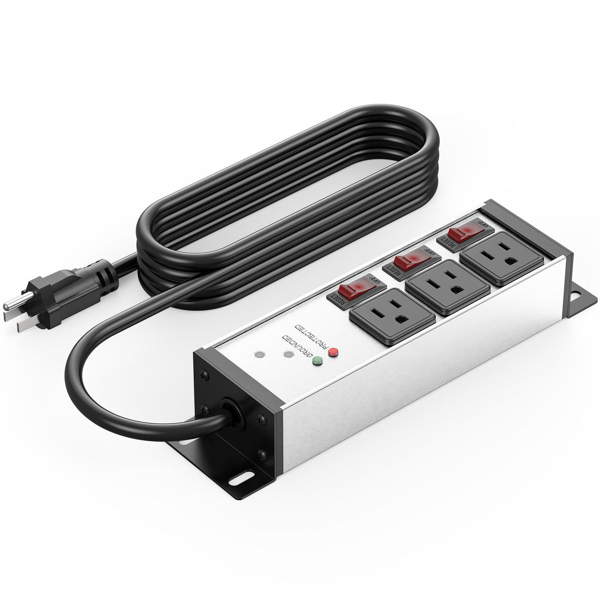 CCCEI 3 Outlet Heavy Duty Surge Protector Power Strip 20 Amp Individual Switches. 12 Gauge Extension Cord, Overload, Ground Protection. Garage Wall Mount Electric Extender, 6FT, Silver.