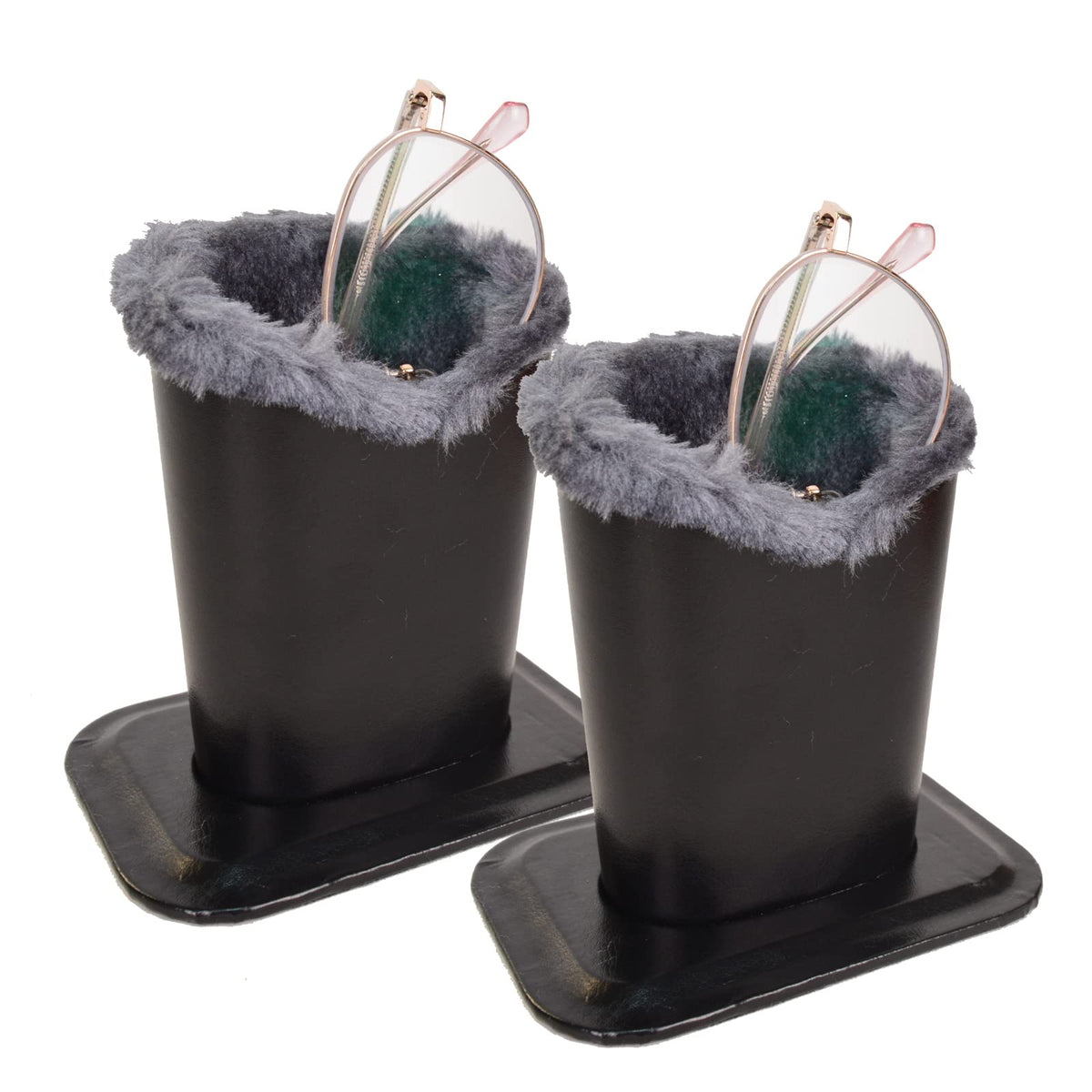 TECKE Pack of 2 Plush Lined Eyeglasses Holder Stand Protective Glasses Case For Desks Or Nightstands (Black-Light Gray)