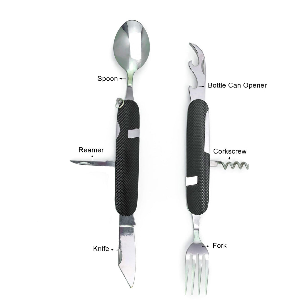 Cluck 6-in-1 Multi-Function Camping Utensil Flatware Set Detachable Spoon Fork Knife Combo Mess Kit with Carrying Pouch (Red + Black)
