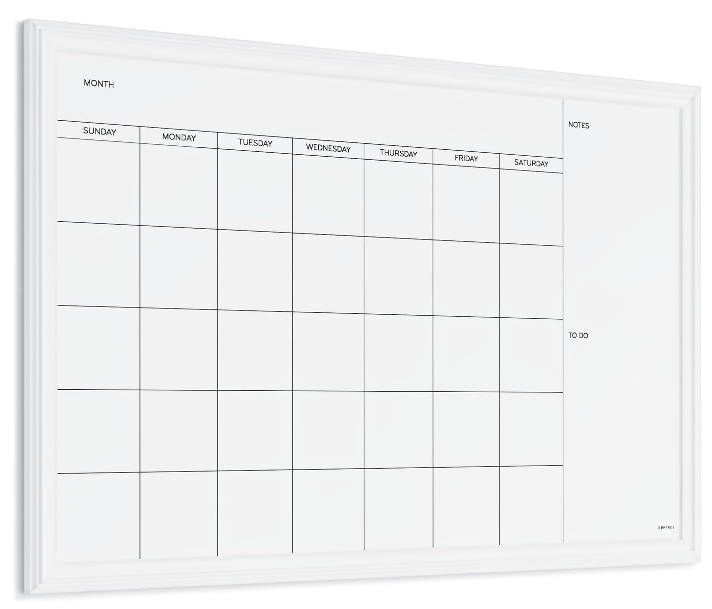 U Brands Magnetic Dry Erase Calendar White Board, 30" x 20", White Wood Style Frame, Includes Magnets
