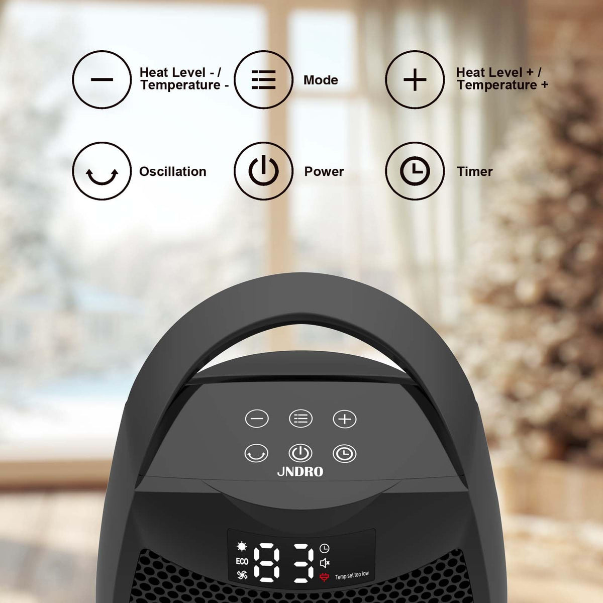 Portable Electric Heaters for Indoor Use - JNDRO 1500W PTC Ceramic Space Heater with Thermostat and Remote, Overheat and Tip-Over Protection, 70°Oscillation, Quick Heating for Home, Office, Bedroom