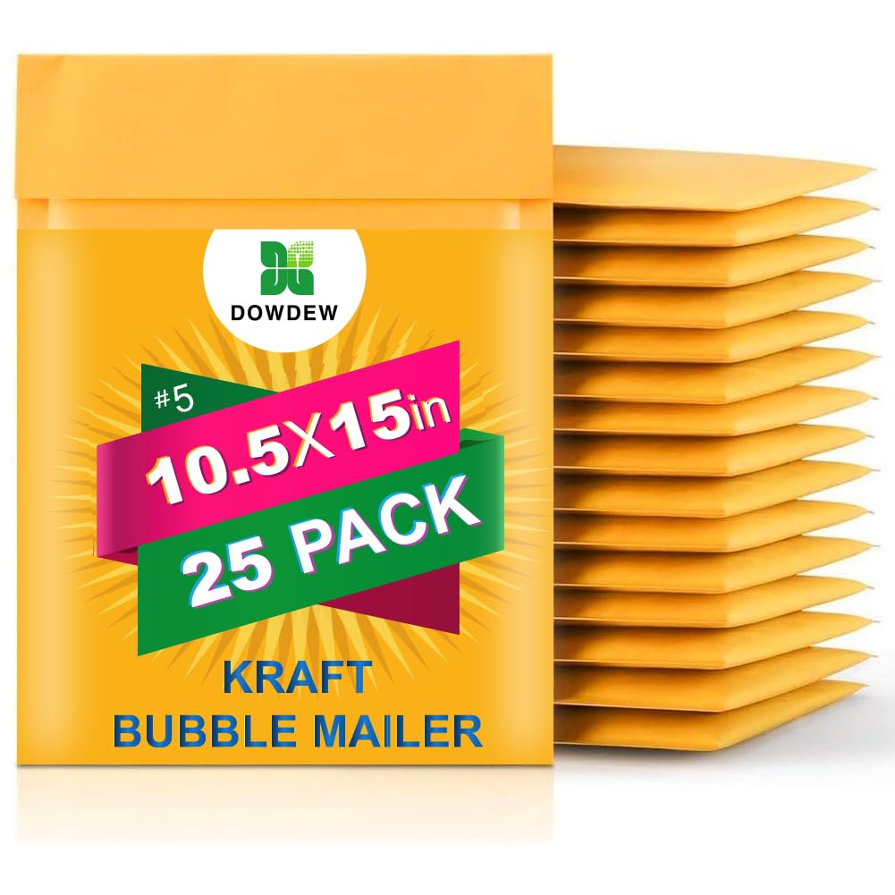 Kraft Bubble Mailers [25 Pack] Shipping Mailing Packing Padded Envelopes #5 (10.5" x 15")
