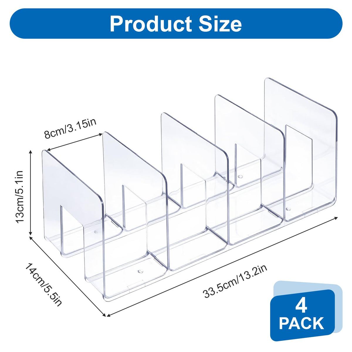 4 Pack Clear PVC File Sorter, Desktop Organizer Holder for Books, Magazines, Purses, Mail & Office Supplies, 4-Section Document Letter Stand Rack
