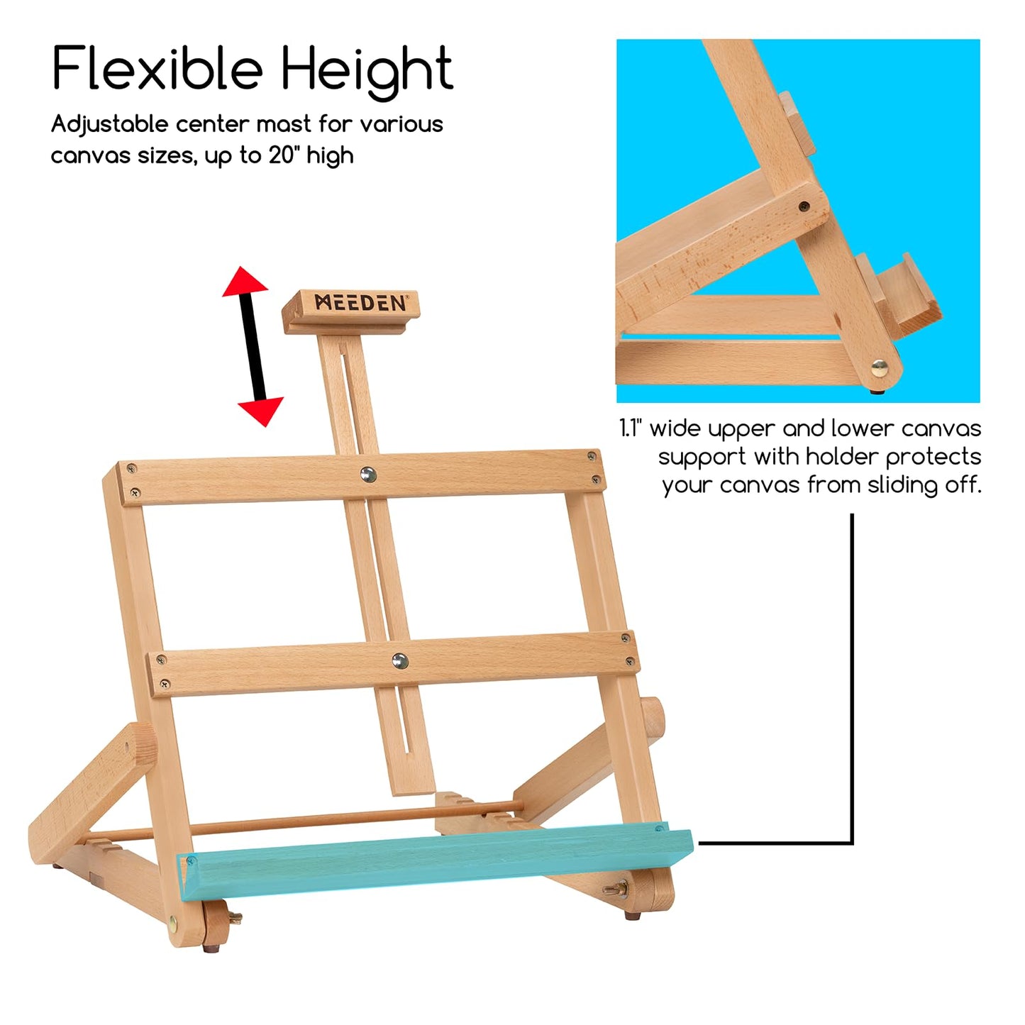MEEDEN Heavy-Duty H-Frame Tabletop Easel: Adjustable Studio Desktop Easel for Painting- Portable Beechwood Art Easel Stand for Artist - Hold Canvas up to 20" High