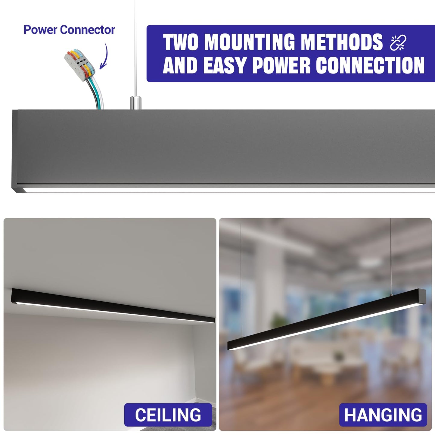 JTT 8FT LED Linear Light,8Foot LED Shop Lights 100/80/60W 3/4/5000K CCT Selectable,Commercial 8Feet Lighting Fixture 0-10V Dimmable Lighting Fixture ETL for Gym Retails Office Garage Classroom,4Pack