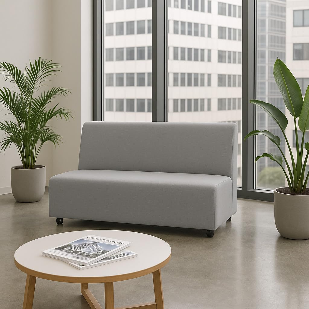 Factory Direct Partners FDP Pro Series Upholstered Armless Mobile Sofa with Locking Casters for Portability Commercial Seating for Hotel Lobby, Office, Restaurant, Waiting Room, Home - Slate Gray