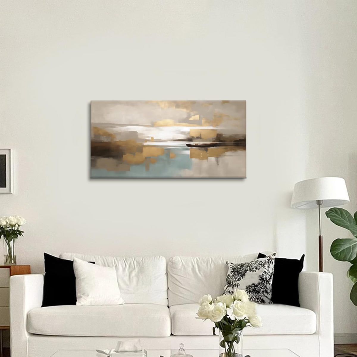Beige Abstract Wall Art Living Room Wall Decor Canvas Painting Framed Modern Abstract Artwork Print Neutral Wall Art Bedroom Decor Picture Artwork for Office