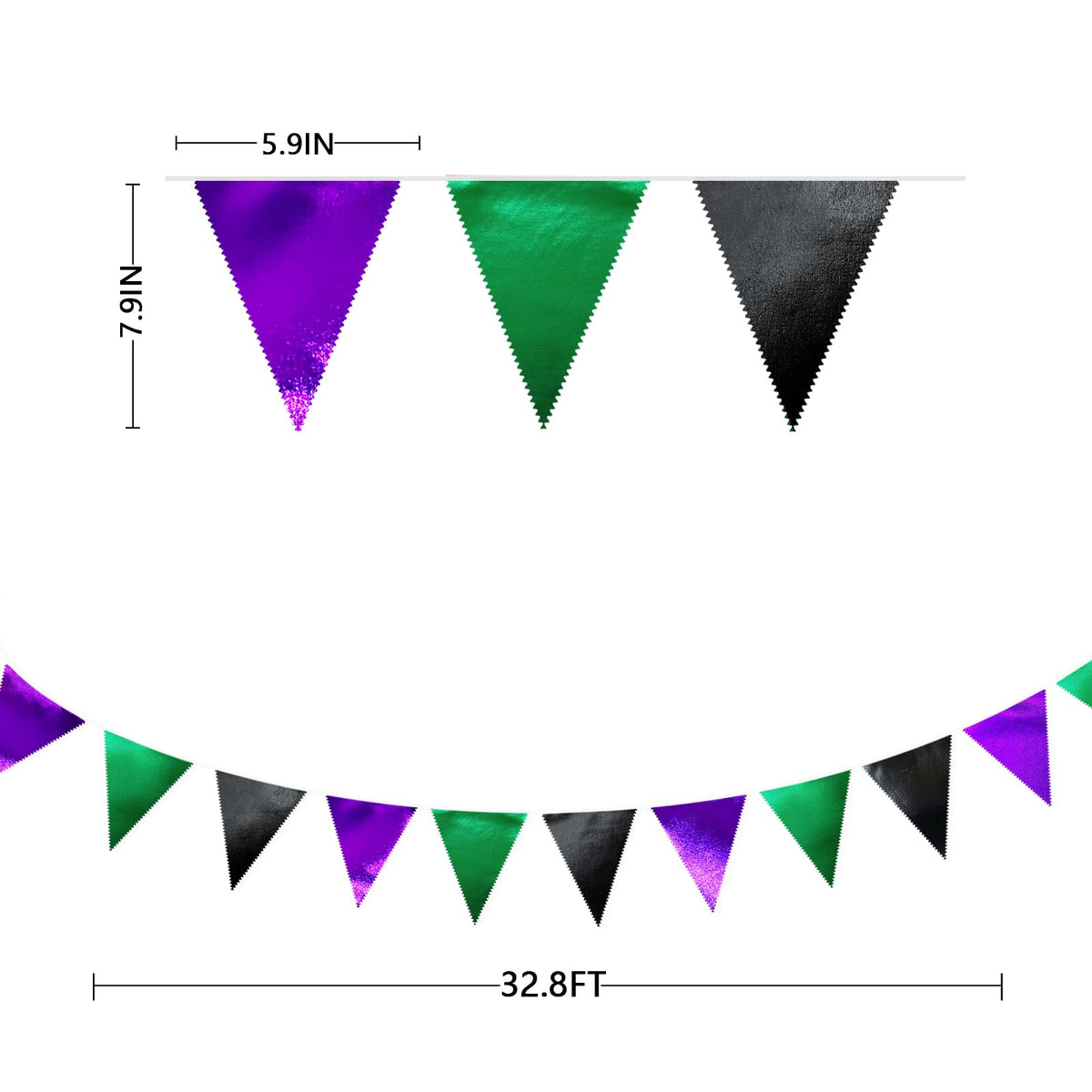 Black Purple Green Party Decorations Metallic Fabric Triangle Pennant Banner Flag Bunting for Boys Men Birthday Graduations Wedding Bachelorette Retirement Video Game Level Up Theme Party Supplies