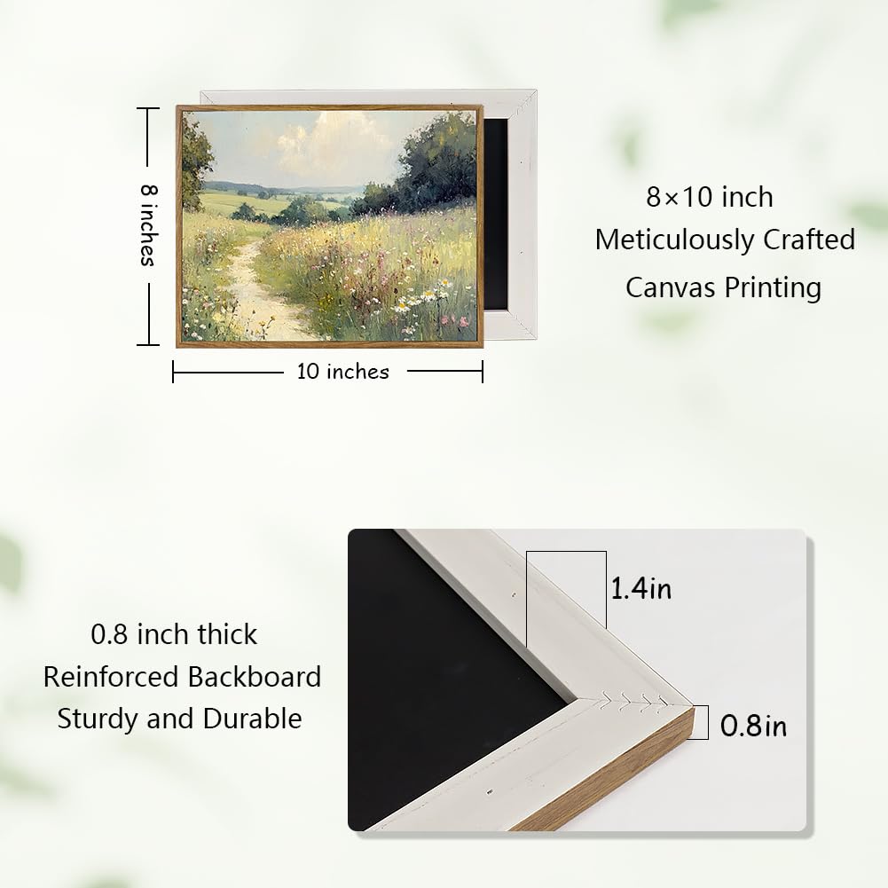 Framed Canvas Wall Art Prints Oil Painting Wildflower Aesthetic Room Decor Serene Country PathLandscape Abstract Poster Pictures Prints for Bathroom, Bedroom LivingRoom 8×10inch