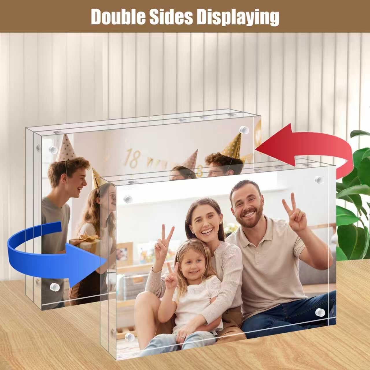 Egofine 4x6 Acrylic Frames 6 Pack, 20mm Thicker Frameless Clear Picture Frames, Double Sided Magnetic Picture Frames, Free Standing Desktop Display