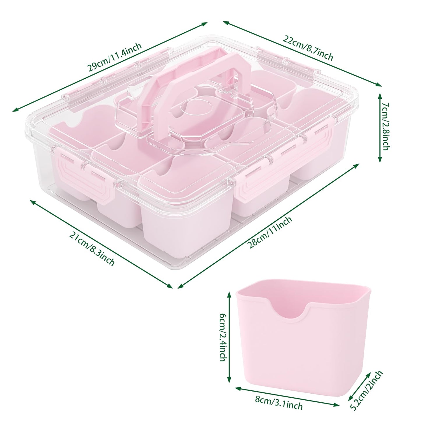 REBECAT Divided Serving Tray with Lid and Handles 9 Compartments Snack Box Container Charcuterie Organizer Snackle Box Container for Candy,Nuts，Fruits,Snacks,2 Pack,Pink