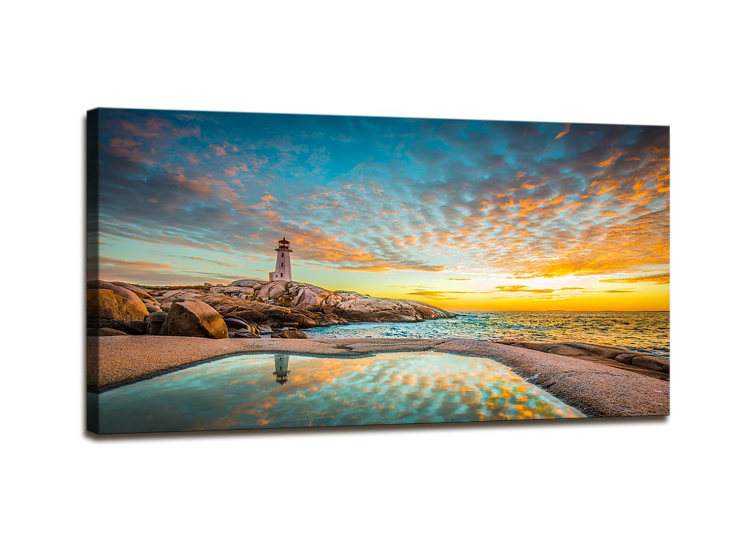 YYYYHPP YP1862 Canvas Prints Wall Art Peggy's Cove Lighthouse Sunset Ocean View Landscape Nature Pictures Stretched Canvas Wooden Framed for Living Room Bedroom and Office Wall Decor