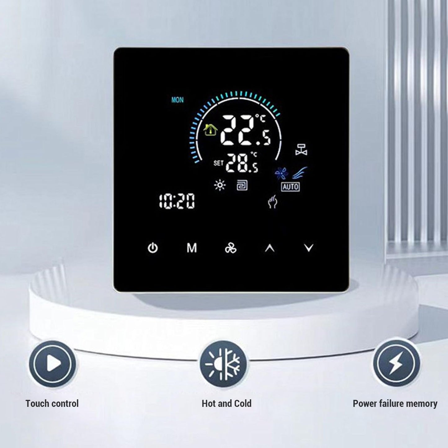 Denash Touchscreen Smart Thermostat,Programmable Central Air Conditioner Thermostat, 5 to 60℃ Adjustable Temperature Controller IP20 for Offices Hotels