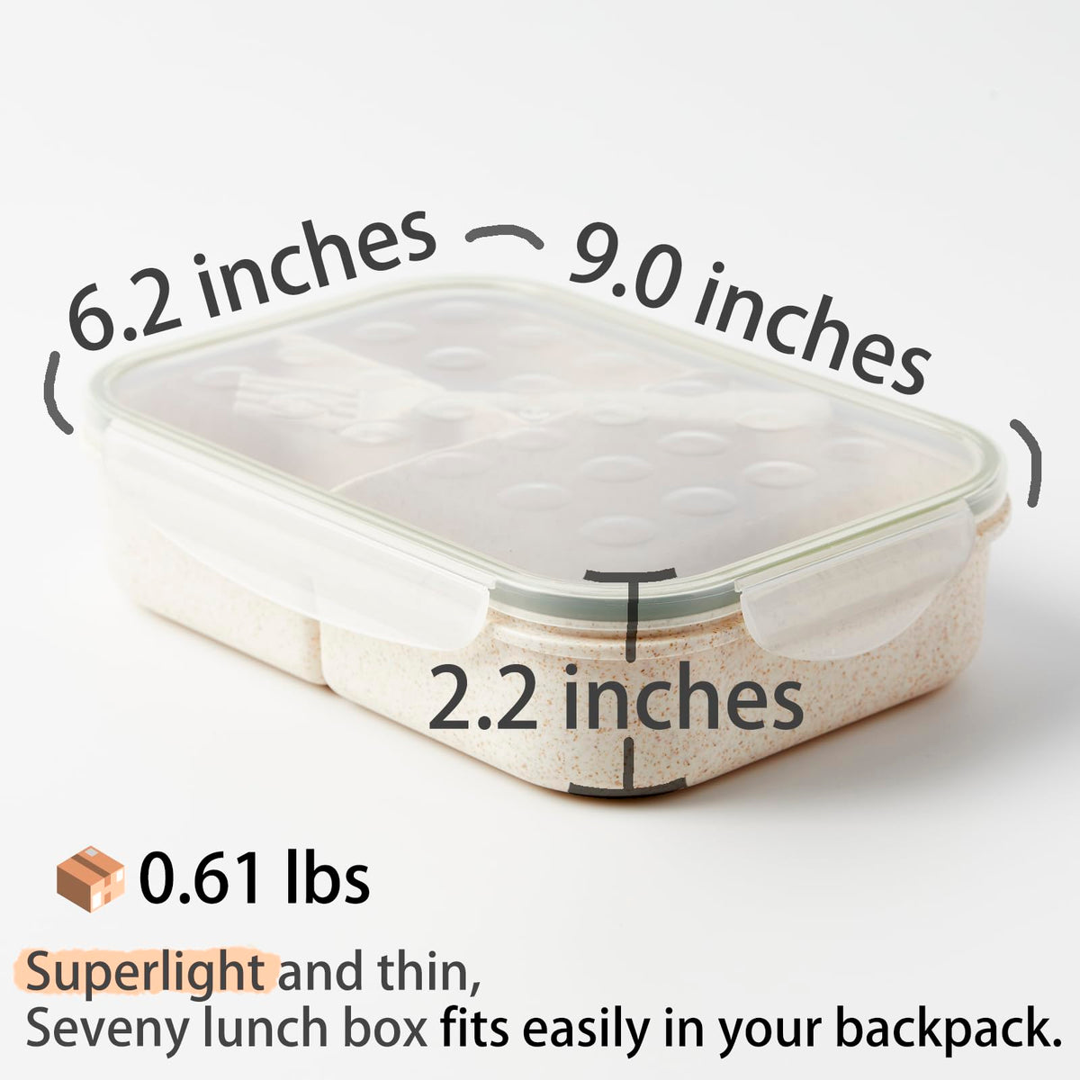 SEVENY Bento Box Natural Wheat Fiber Material,Ideal Leak-Proof Bento Box Adults,Lunch Box for Women,BPA-Free Lunch Box,Reusable Meal Prep Container for Body Builders, White