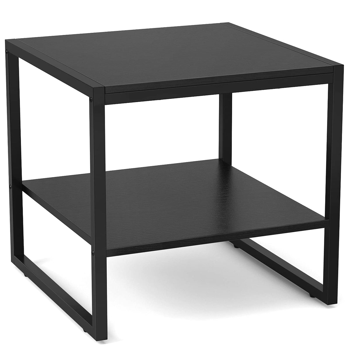 Homieasy End Table, 20 Inch Square End Table, Mini Fridge Stand with 2-Tier Storage Shelves, Industrial Wood Side Table Small Table Stand for Living Room, Bedroom, Office, Black