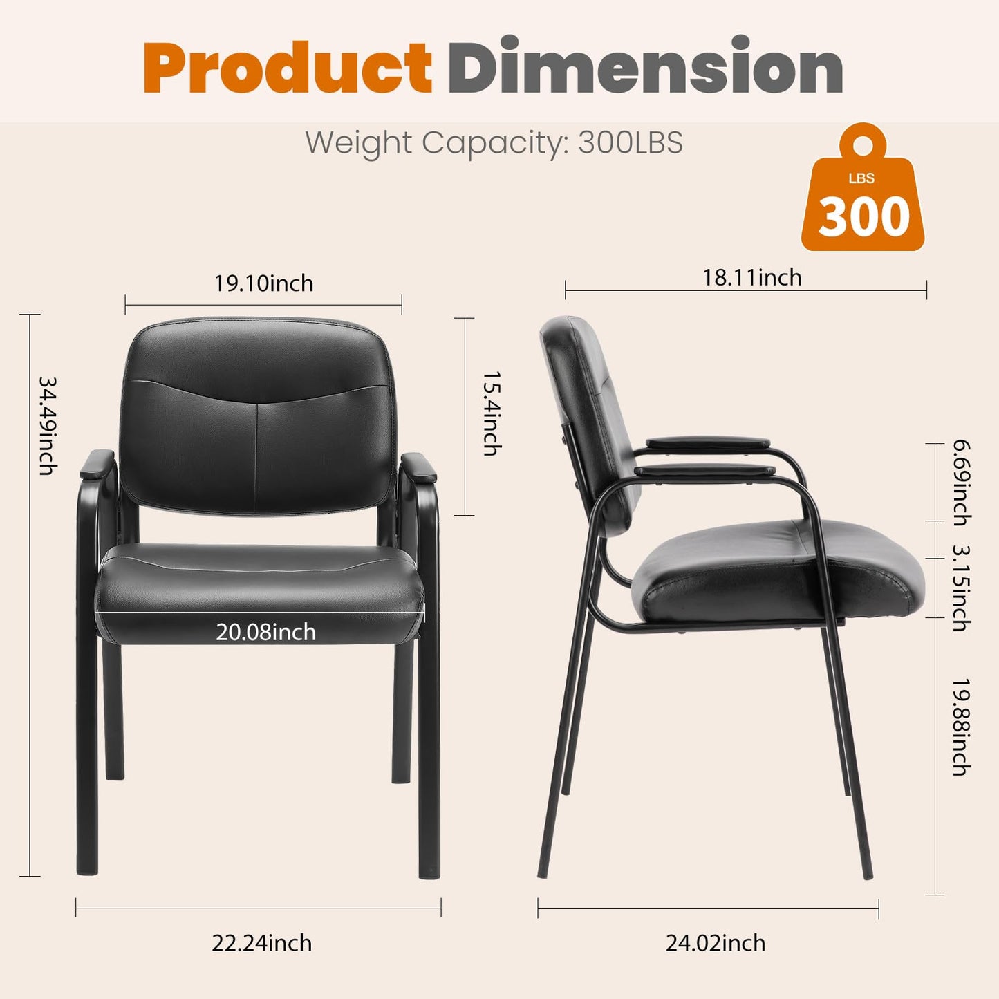 OLIXIS Office Waiting Room Chairs Set of 4, Leather Desk Reception Guest Stationary Side Chair with Padded Arms for Home Conference Lobby Medical Clinic
