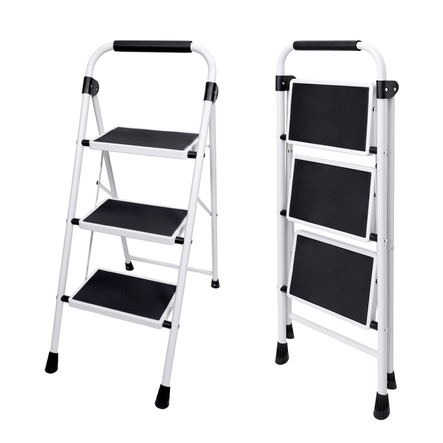 OLIXIS Step Ladder, 3 Sturdy Step Stool with Anti-Slip Pedal & Comfortable Handrail, Portable Heavy Duty Step Stool for Kitchen, Garage & Outdoor Use, 330lbs, Black
