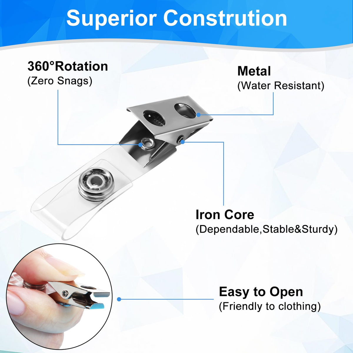 Marspark 400 Pack Metal Badge Clips with PVC Straps Double Hole ID Badge Clips for Name Tag ID Cards Holders, Office Supplies(Silver)