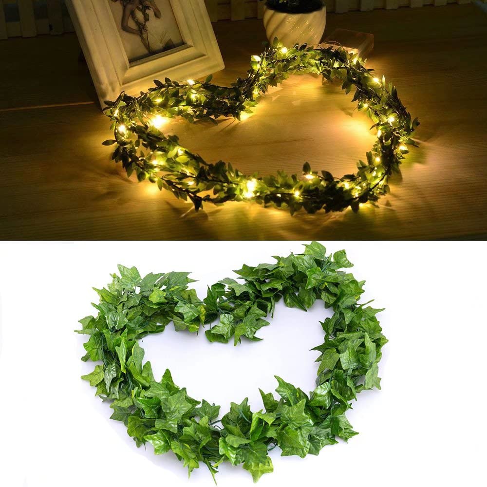 168 FT Artificial Ivy Garlands with 400 LED /132FT String Light Fake Vines for Bedroom Decor Ivy Leaves Greenery Faux Hanging Plants Green Flowers Decor for Home Kitchen Garden Office Wedding Wall
