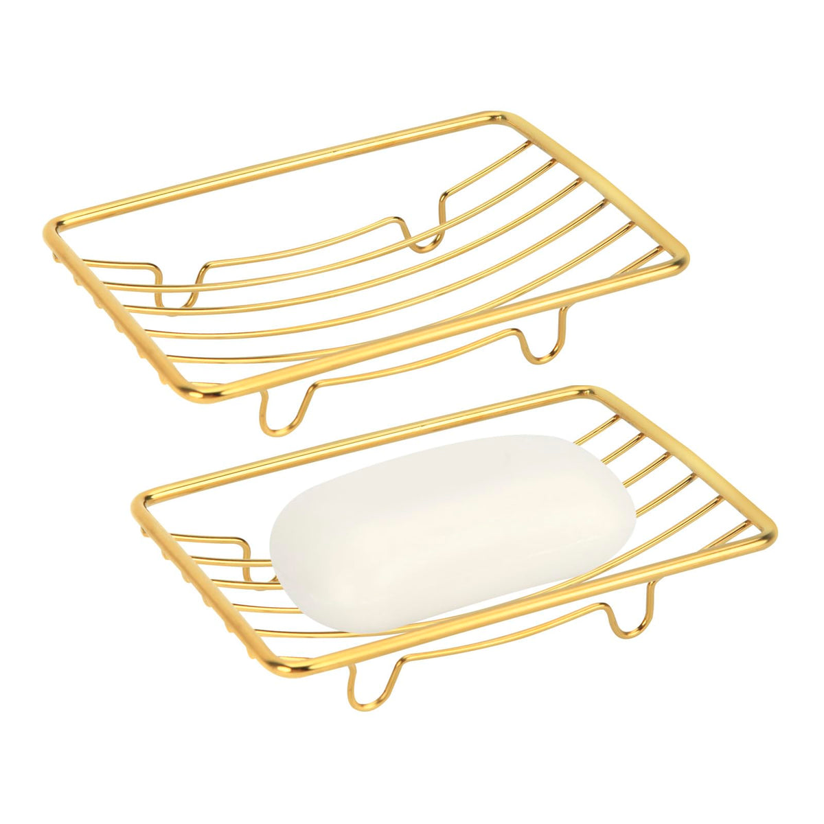 Snailhouse Soap Dishes, 2 Pack Self Draining Rustproof Stainless Steel Shower Bar Soap Dish Holder Tray Caddy Rack for Bathroom & Kitchen, Gold