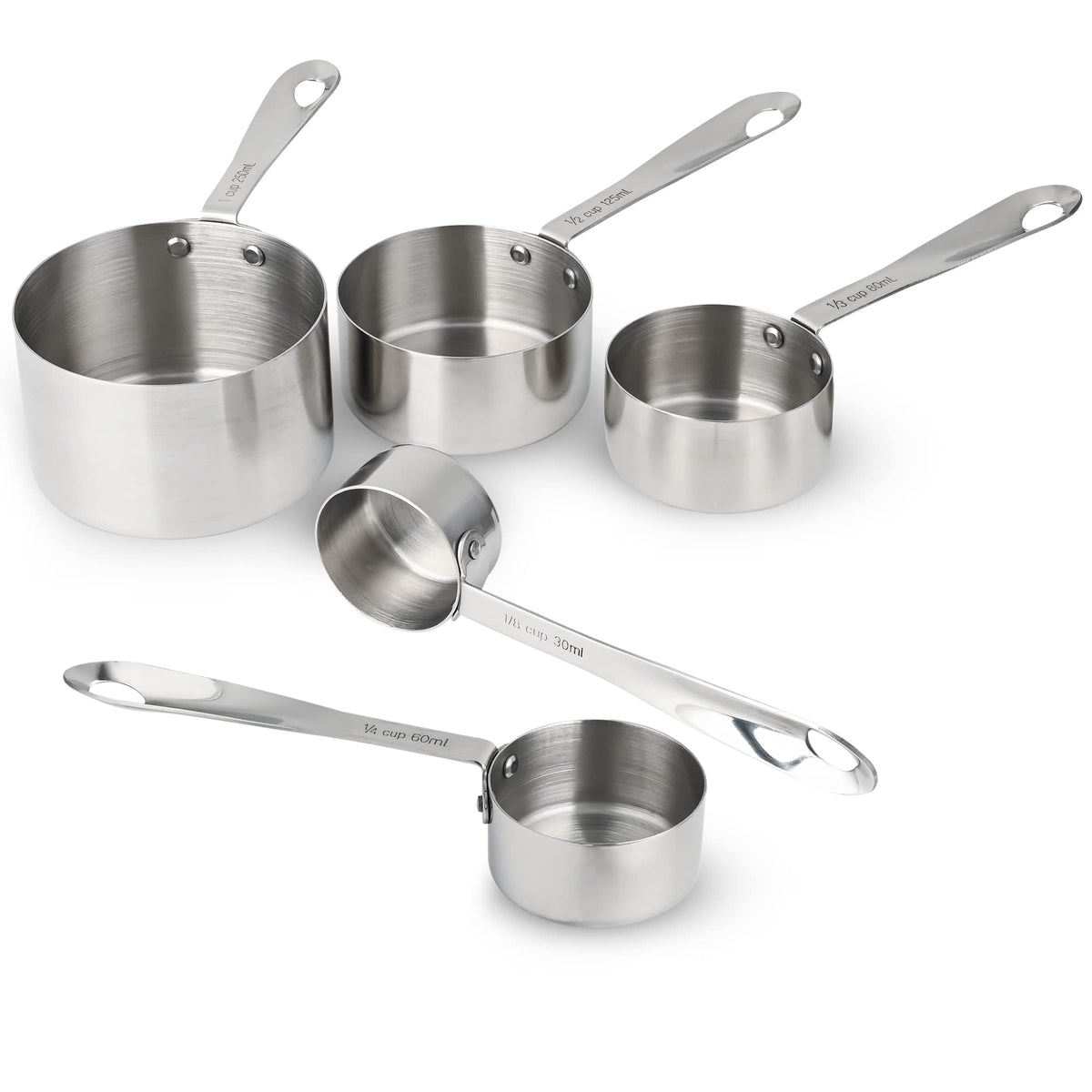 Nstezrne Measuring Cups Set of 5, Stainless Steel Measuring Cups Set, Kitchen Measuring Cup Set, Metal Measuring Spoons for Baking, Dry Measuring Cups, Heavy Duty Measurement Cups with 1/8 Measure Cup