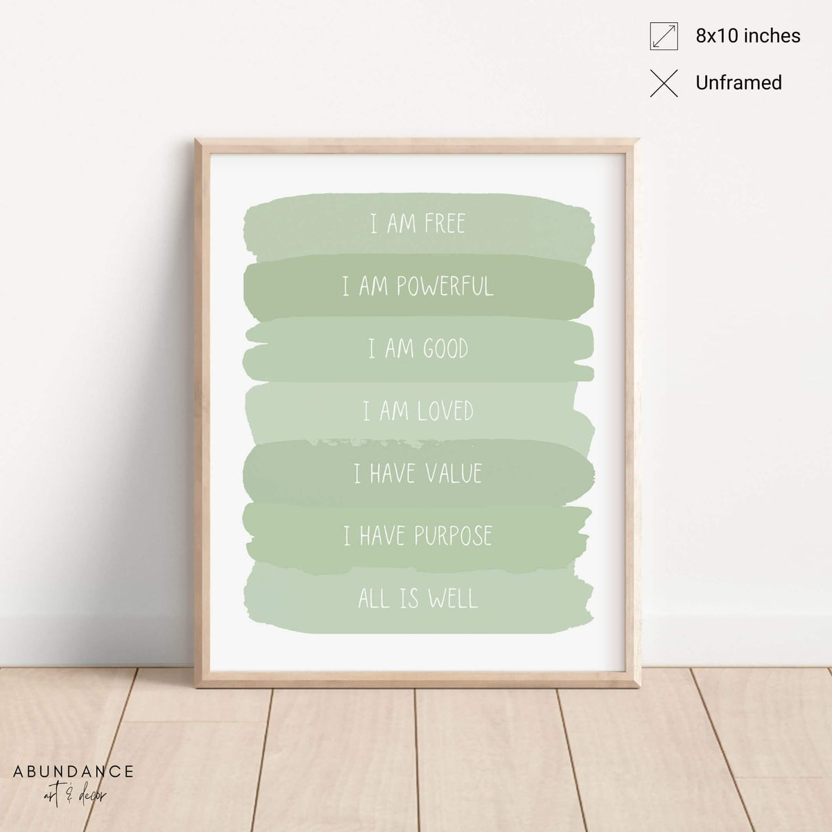 Sage Green Positive Affirmations Sage Nursery Wall Art Zen Room Decor Sage Inspirational Wall Art Office Sage Green Wall Decor for Bedroom UNFRAMED (Sage, 8x10)