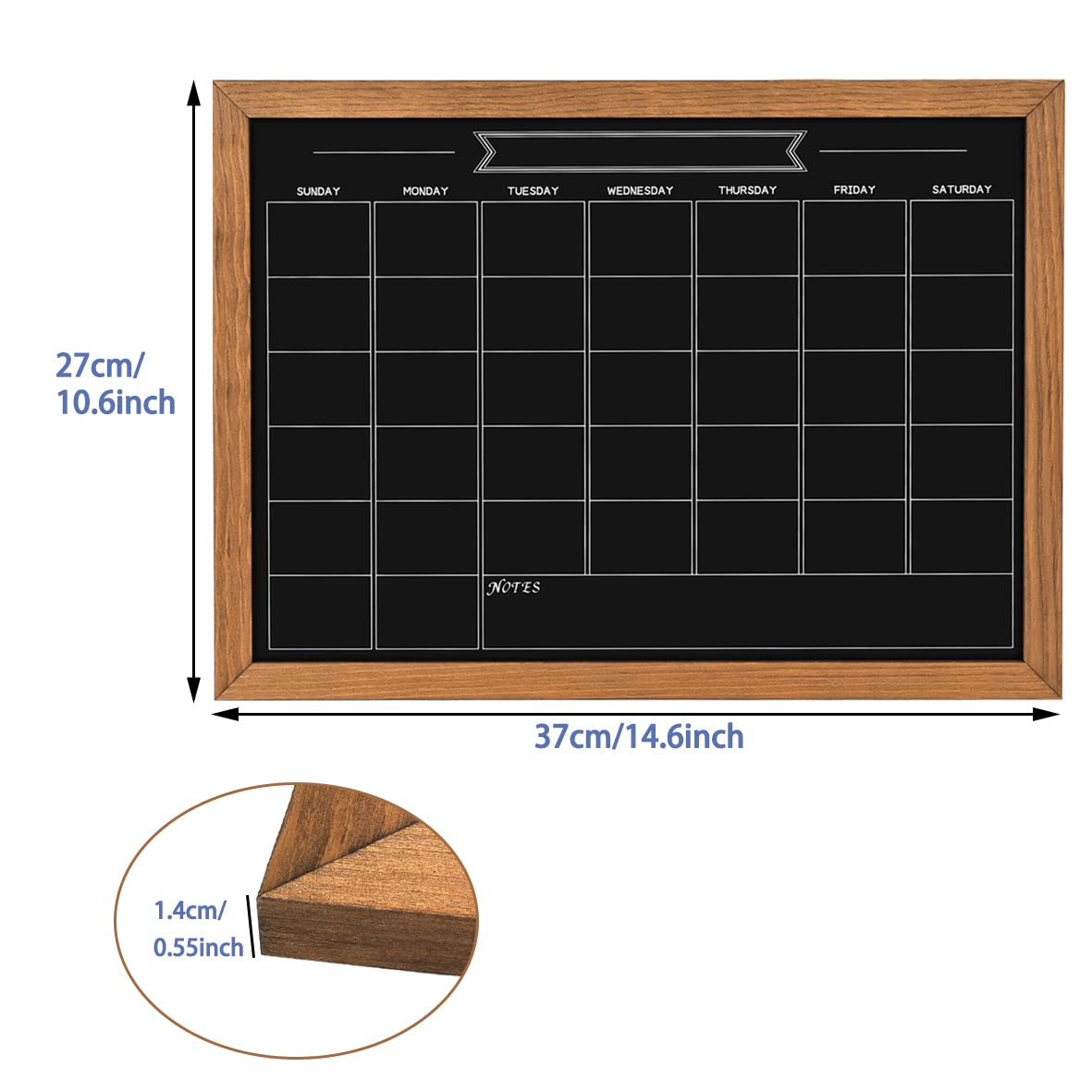 Umtiti Calendar Chalkboard, 10.6" * 14.6", Magnetic Surface Rustic Brown Solid Pine Wood Frame Chalk Board for Planning/School Timetable/Memo, Hanging Board for Office, School and Home(YLHB-QZ-2737)