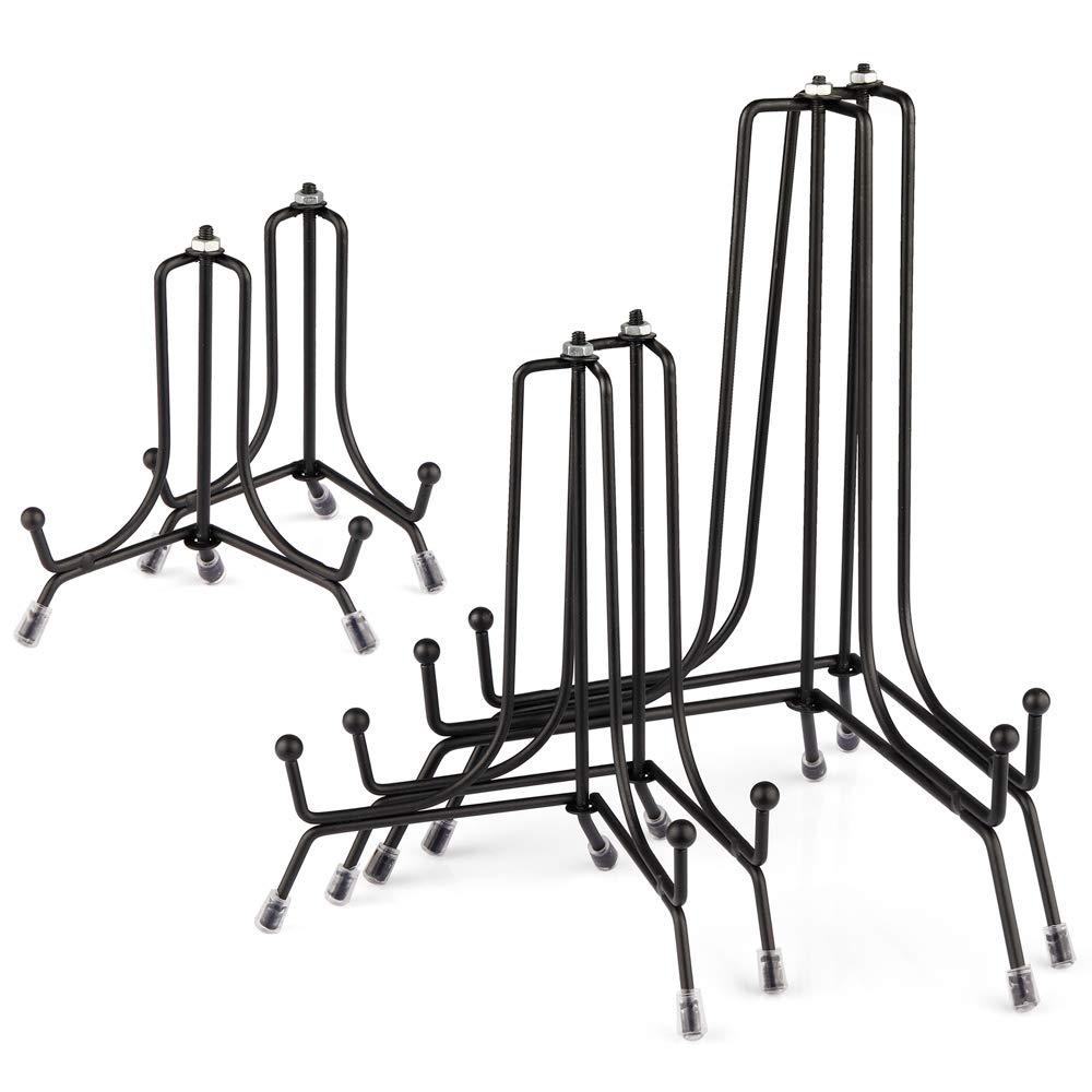 Mocoosy 6 Pack 3 Size Improved Anti-Slip Plate Stands for Display, 4 6 8 Inch Plate Holder Display Stands, Black Iron Wire Easel Frame Stand for Pictures, Photos, Decorative Platter, and Table Art