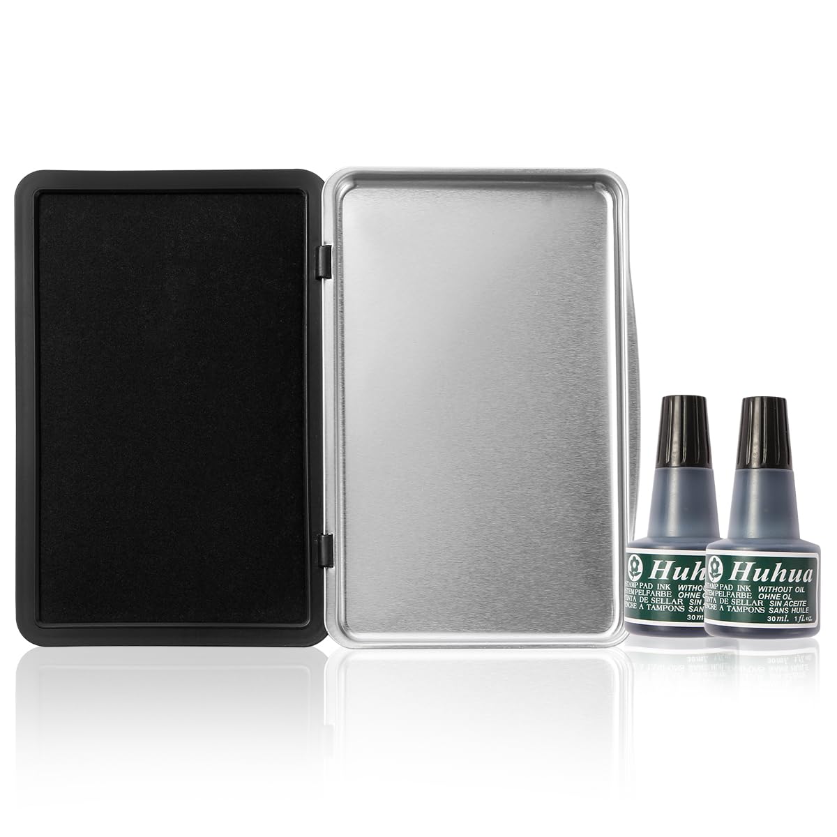 Melispapa Large Black Stamp Ink Pad Set - 1 Black Stamp Pad & 2 Black Ink-Refills (2 oz), 6.2" x 3.9" Large Ink Pad for Rubber Stamps, Non-Toxic, Washable, Waterproof & Permanent