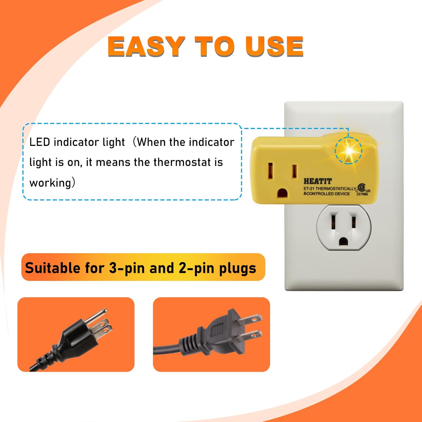 HEATIT ET-21 Freeze Thermostatically Controlled Outlet On at 38F /Off at 50F ET-21-1 1PCS