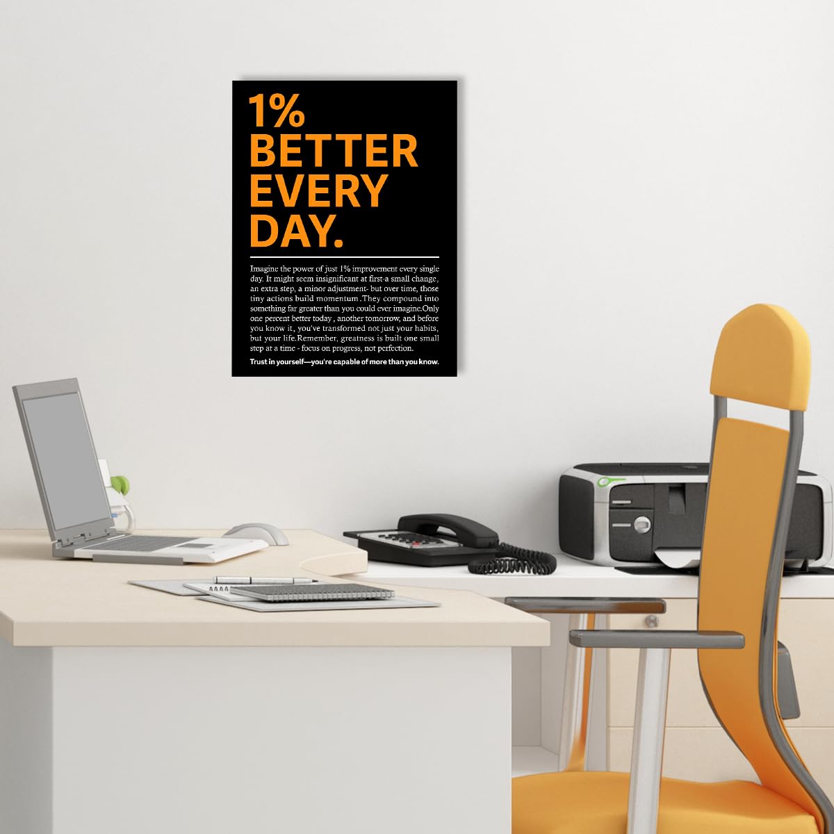YEOION 1% Better Every Day Wall Decor,Black Motivational Quote Wall Art Canvas Frame Print for Home Office Workplace Wall Decor