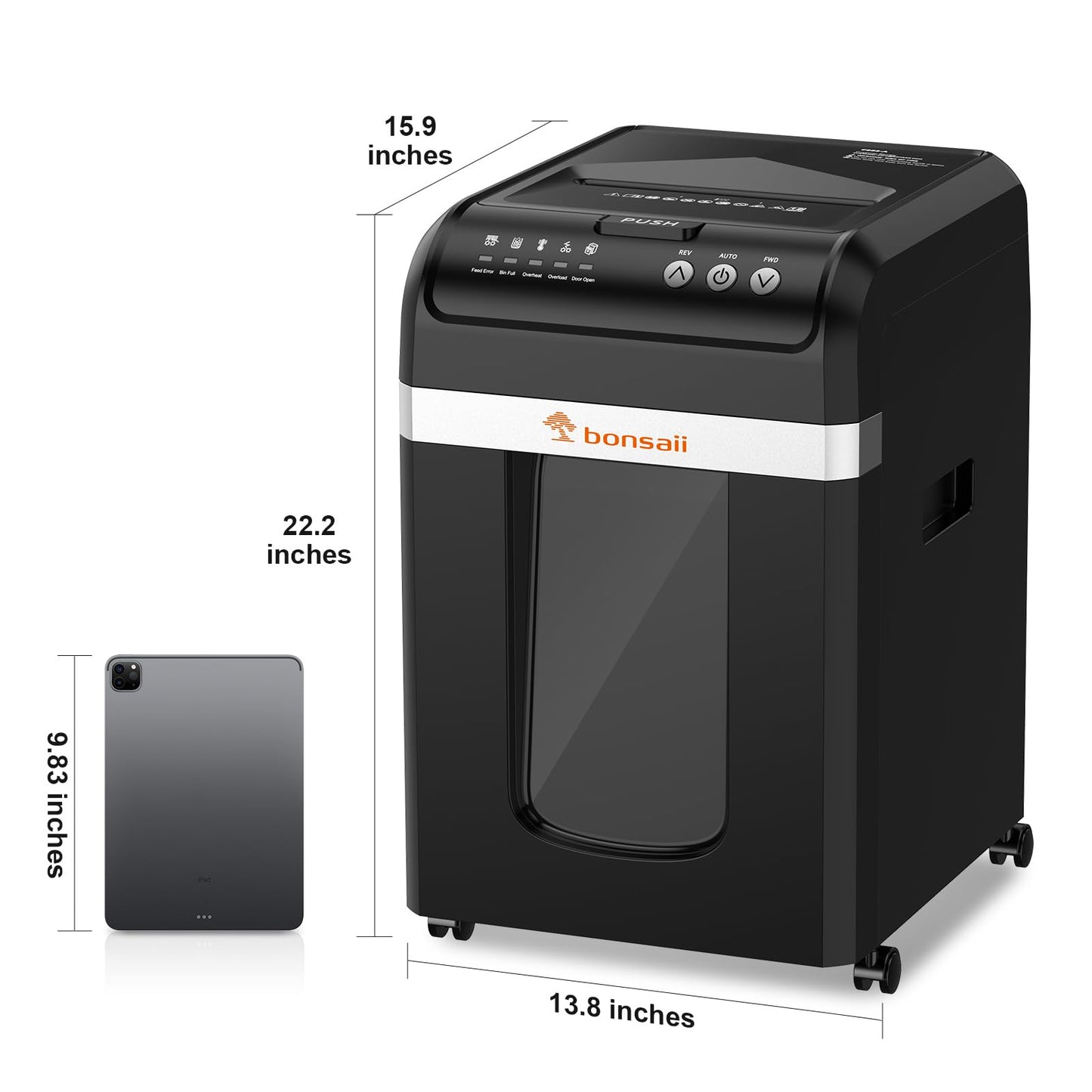 Bonsaii 200-Sheet Auto Feed Paper Shredder, 60-Min Nonstop Heavy Duty Shredders for Office, 8.1-Gal Bin, P4 High Security Micro Cut Large Commercial Paper Shredder for Business (C283-A)