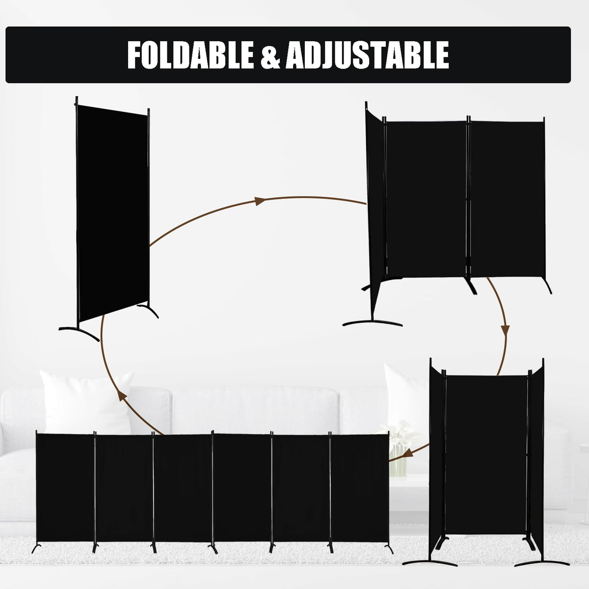 Room Divider-Folding Privacy Screens, 6 ft Partition Room Dividers Wall for Separation, Home, Office, Classroom, Studio (Black, 6 Panel)