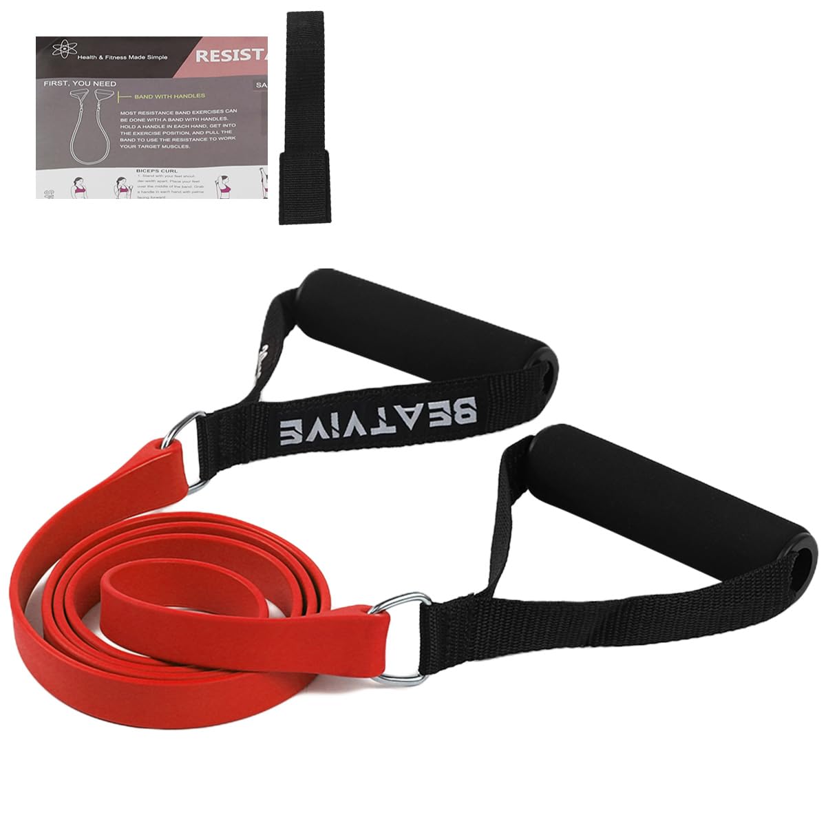 Exercise Bands with Handles, Resistance Bands with Handles, Ideal for Physical Therapy, Strength Training, Muscle Toning - Door Anchor and Starter Guide Included (Red-Light(10lbs))