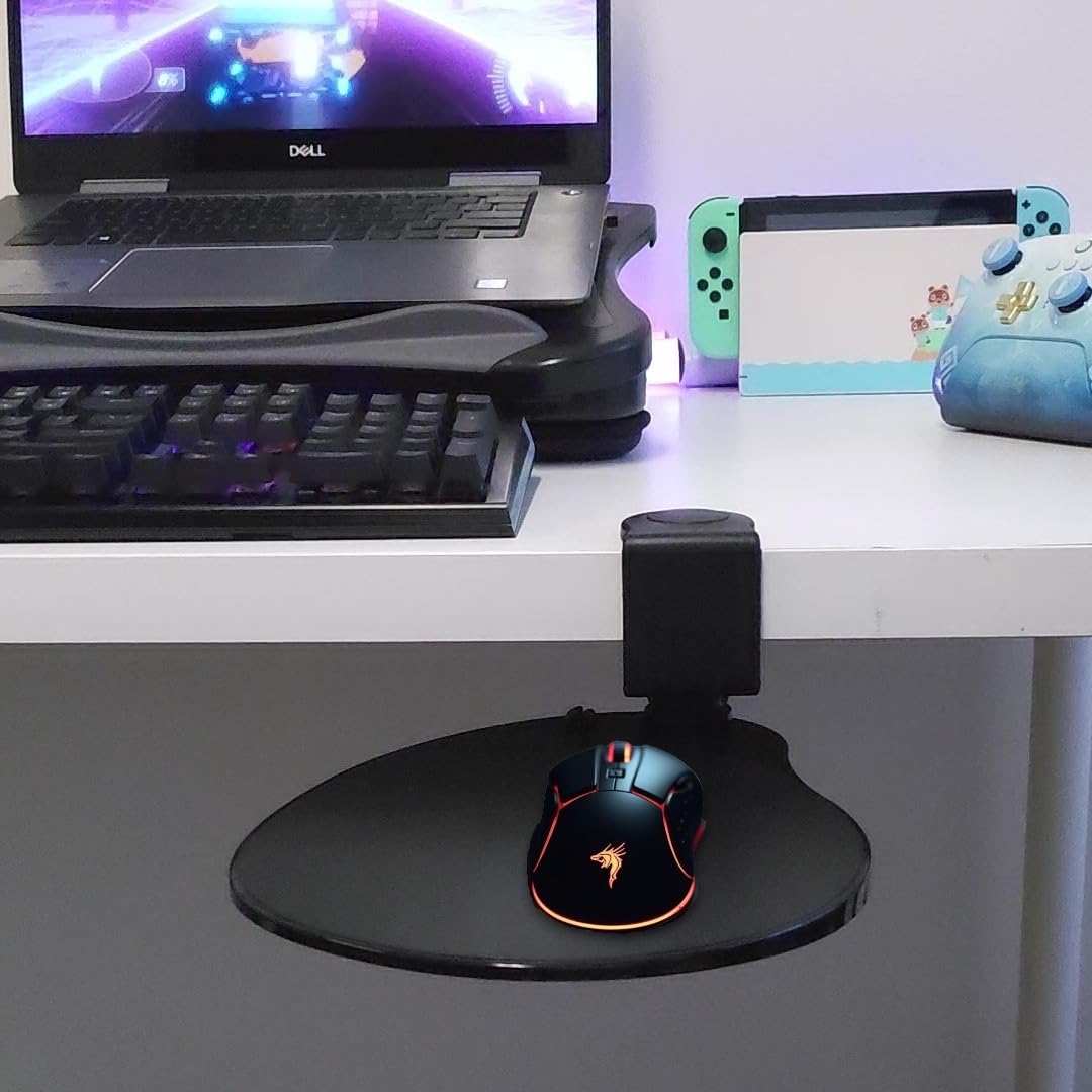 MAX SMART Clamp on Mouse Platform, Clip on Mouse Pad, Rotating 360, Easy Slide Out Tray, Suitable Up to for 1.5" Thickness Desk, for Home, Office to Save Space (Black)