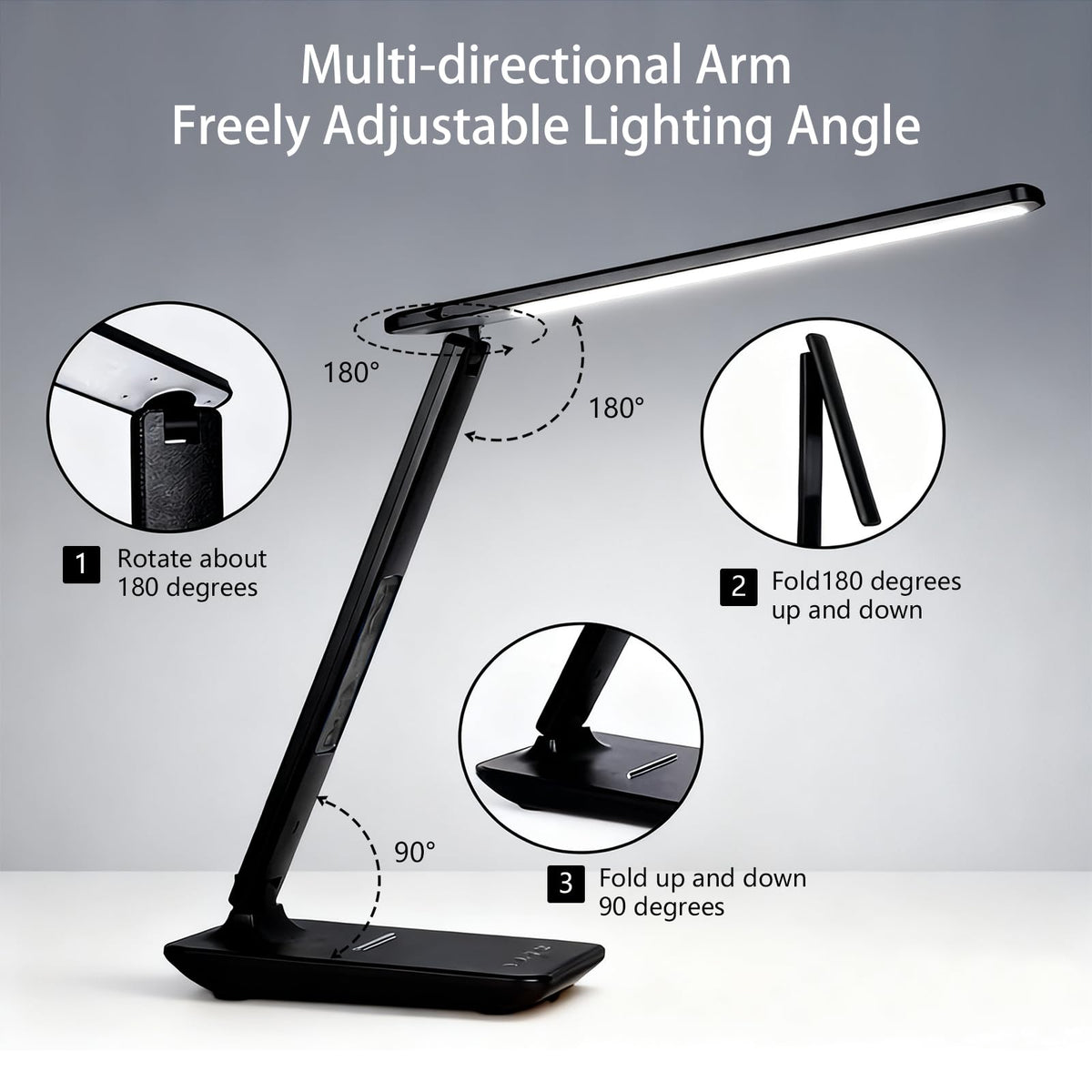 M-Xeotei LED Desk Lamp with 10W Wireless Charger & USB Port, Eye-Caring Dimmable Touch Control Lamp with Clock Display, Adjustable Foldable Arm, 5 Brightness & 3 Color Modes for Home Office Study