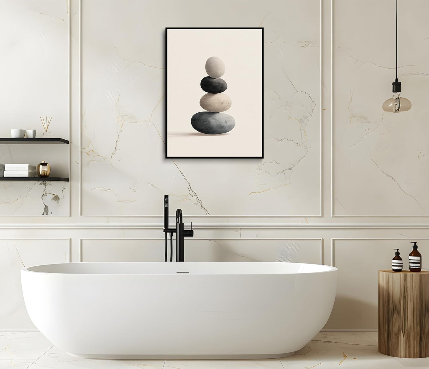 The Balanced Stone Canvas Wall Art Prints Posters Painting Framed Artwork Black White Wall Decor Modern Minimalist Zen Abstract Style Living Room Bedroom Kitchen Dining Office Home Gifts 12x16 Inches