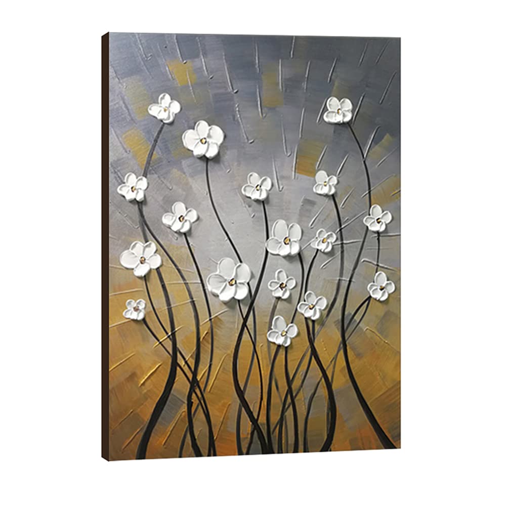 Wieco Art Morning Dancing 100% Hand Painted Floral Oil Paintings Canvas Wall Art Modern Stretched and Framed Grace Abstract Flowers Artwork Ready to Hang for Living Room Home Decorations Wall Decor
