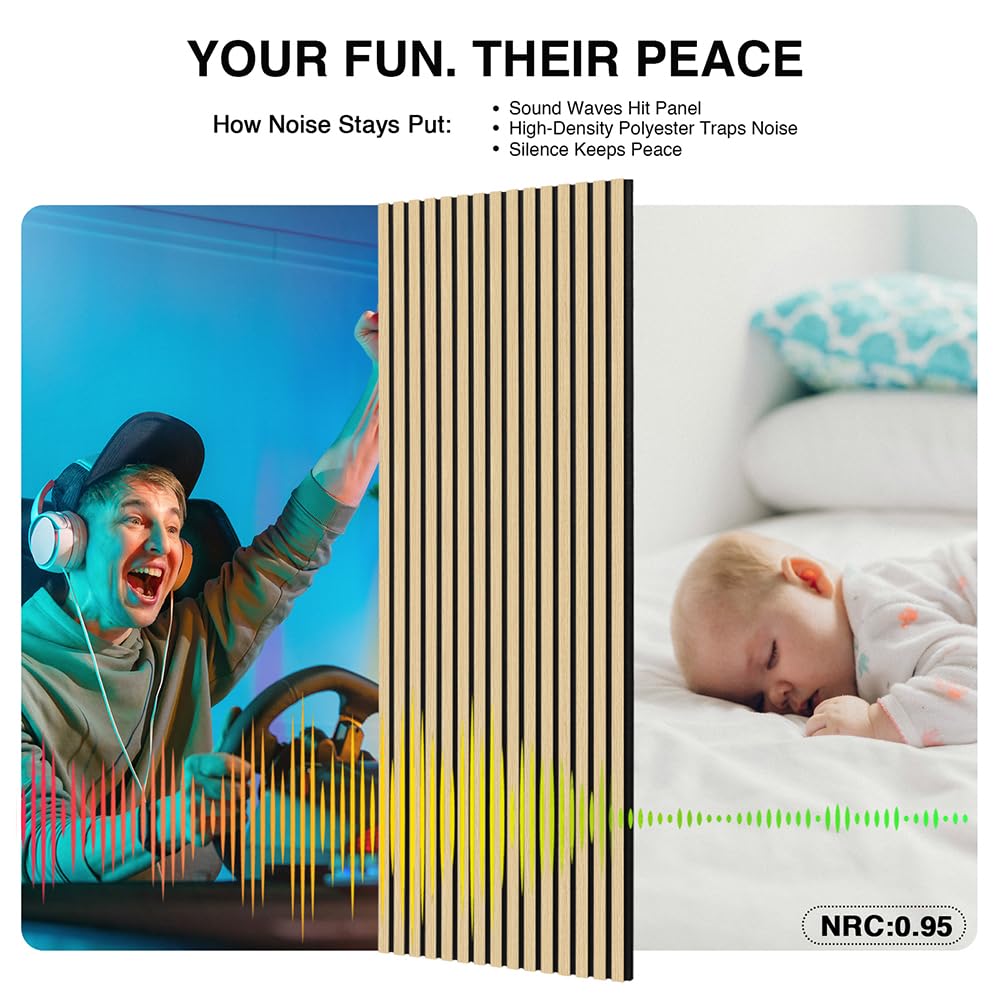 AKK-ART Wood Panels for Wall, Soundproof & Acoustic Wood Slat Wall Panel for Interior Decor, Sound Absorbing Panels for Office,Home Theater & Living Room(Oak#13,2 Pack-47.2"*23.6")