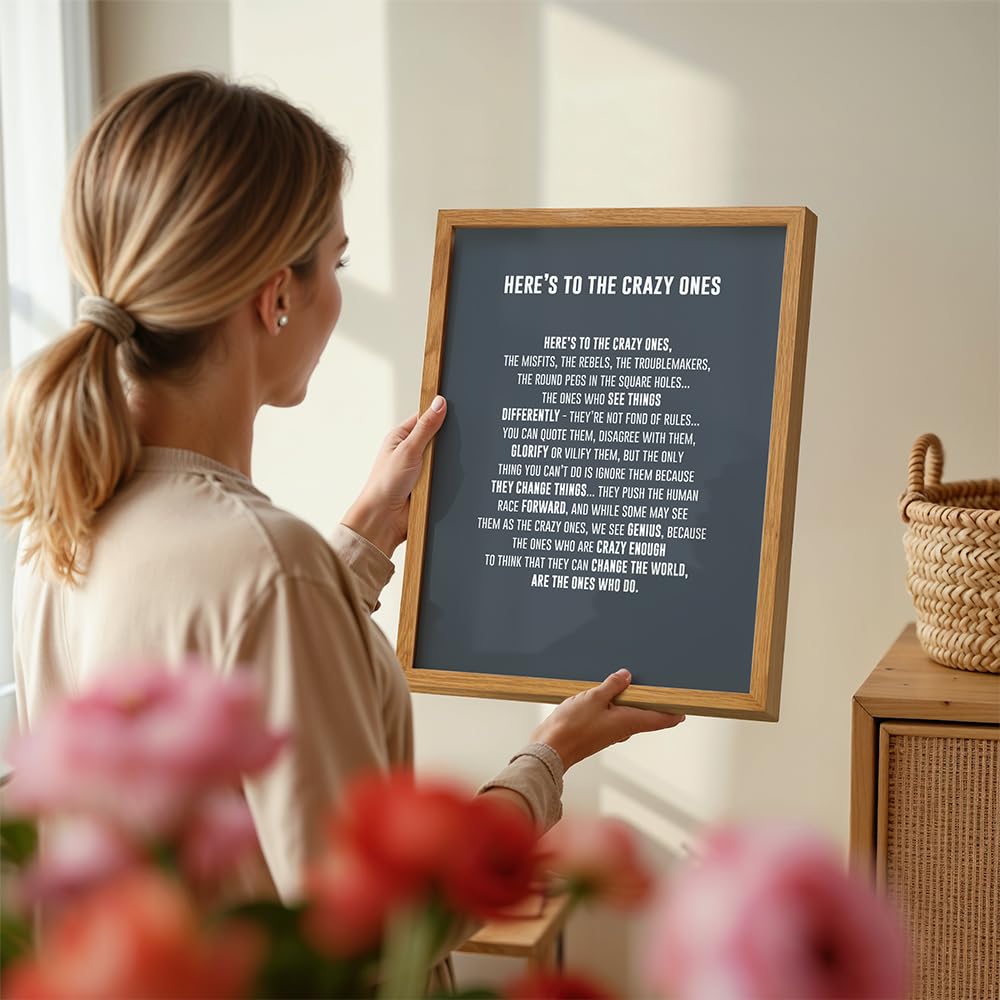 LARGE 11X14 FRAMED - Here's to the Crazy Ones- Motivational Wall Art Poster - Inspirational Quotes - Inspiring Sayings for Wall Decor - Home Office Decor- Encouragement Entrepreneur Gifts for Men