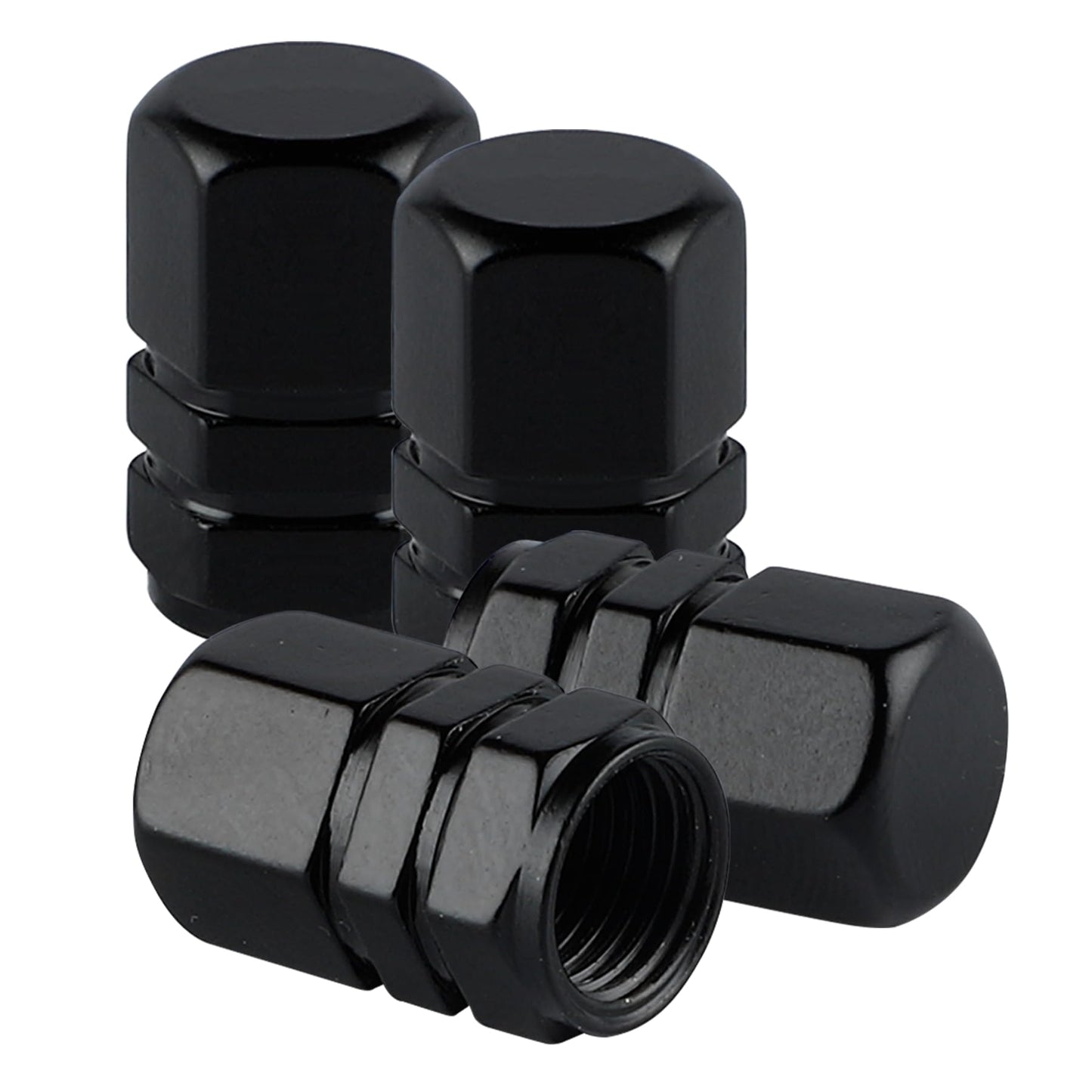 alpmosn Aluminum Tire Stem Valve Caps Wheel Valve Covers Car Dustproof Tire Cap Cover Accessories, Universal for SUV, Car, Bike and Motorcycle, Hexagon Shape (4PCS Black)
