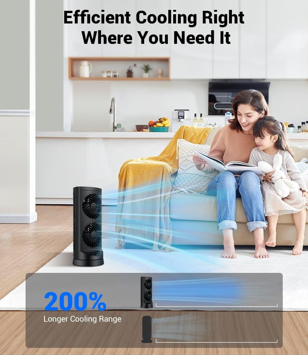 Personal Tower Cooling Fans that Blow Cold Air, Standing Small Desk Fan with 3 Speeds & Timer, 60° & 110° Oscillating Table Fan, Quiet and Safe Electric Floor Fan for Bedroom, Bedside, Home, Office