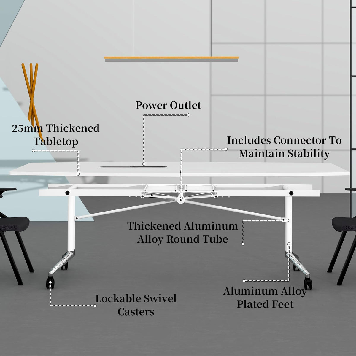 7.5FT Folding Conference Room Table for 6-8 People, 90.6" Meeting Seminar Table with Power Outlets & Cable Grommets Metal Frame for Office Conference, Executive & Collaborative Spaces (1, G, 90.6in)