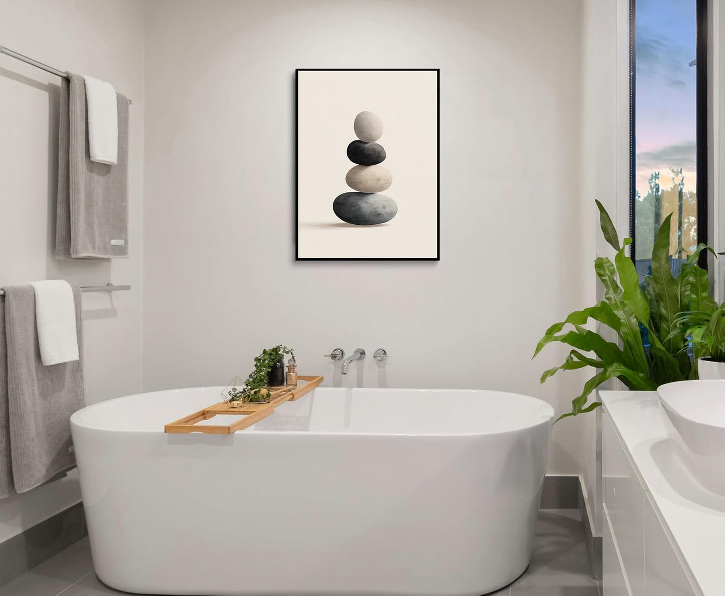 The Balanced Stone Canvas Wall Art Prints Posters Painting Framed Artwork Black White Wall Decor Modern Minimalist Zen Abstract Style Living Room Bedroom Kitchen Dining Office Home Gifts 12x16 Inches