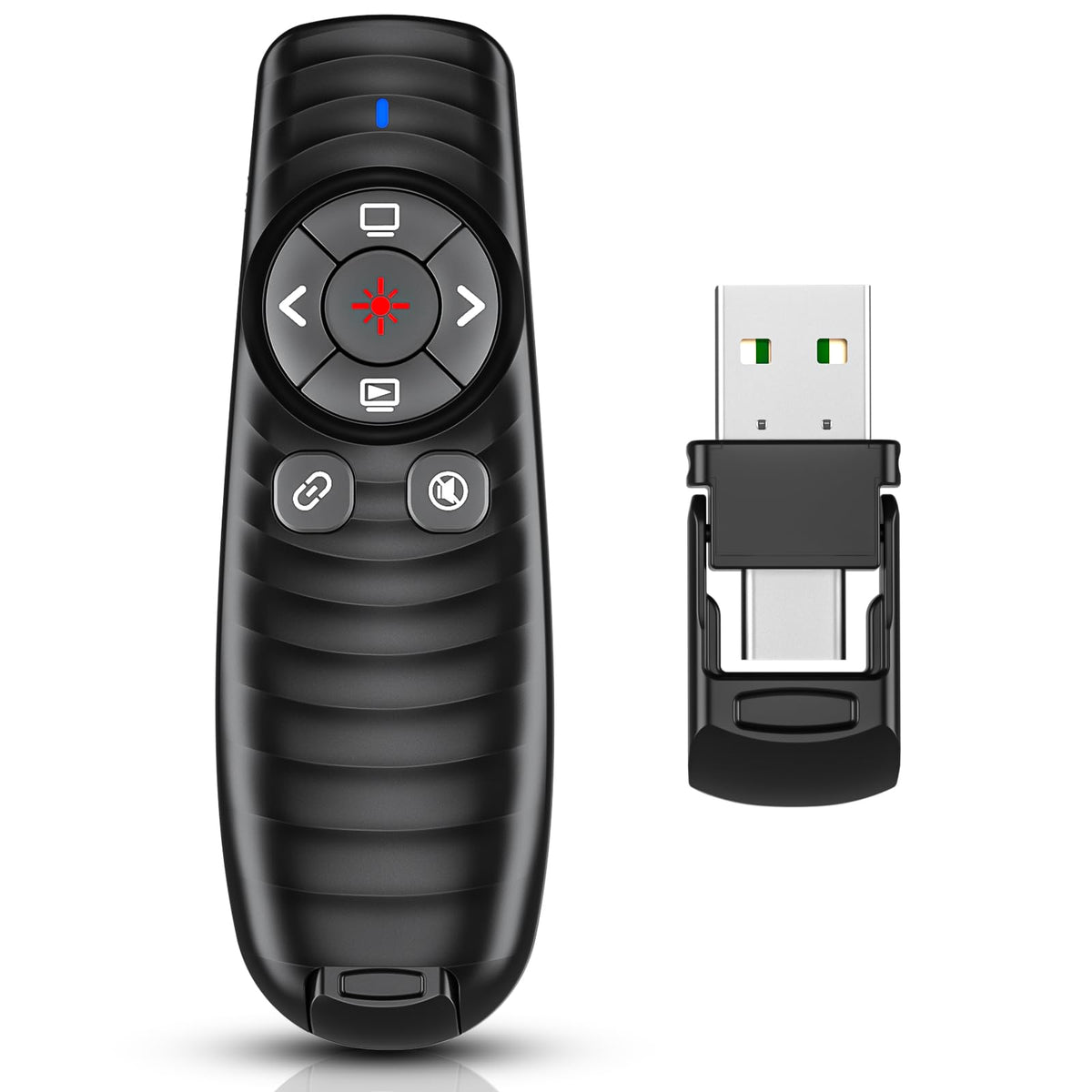 2-in-1 USB TYPE-C Presentation Clicker wireless Presenter Remote Clicker, Powerpoint Clicker Slide Advancer, Clicker for Powerpoint Presentations with Volume Control, Presentation Clicker for Computer