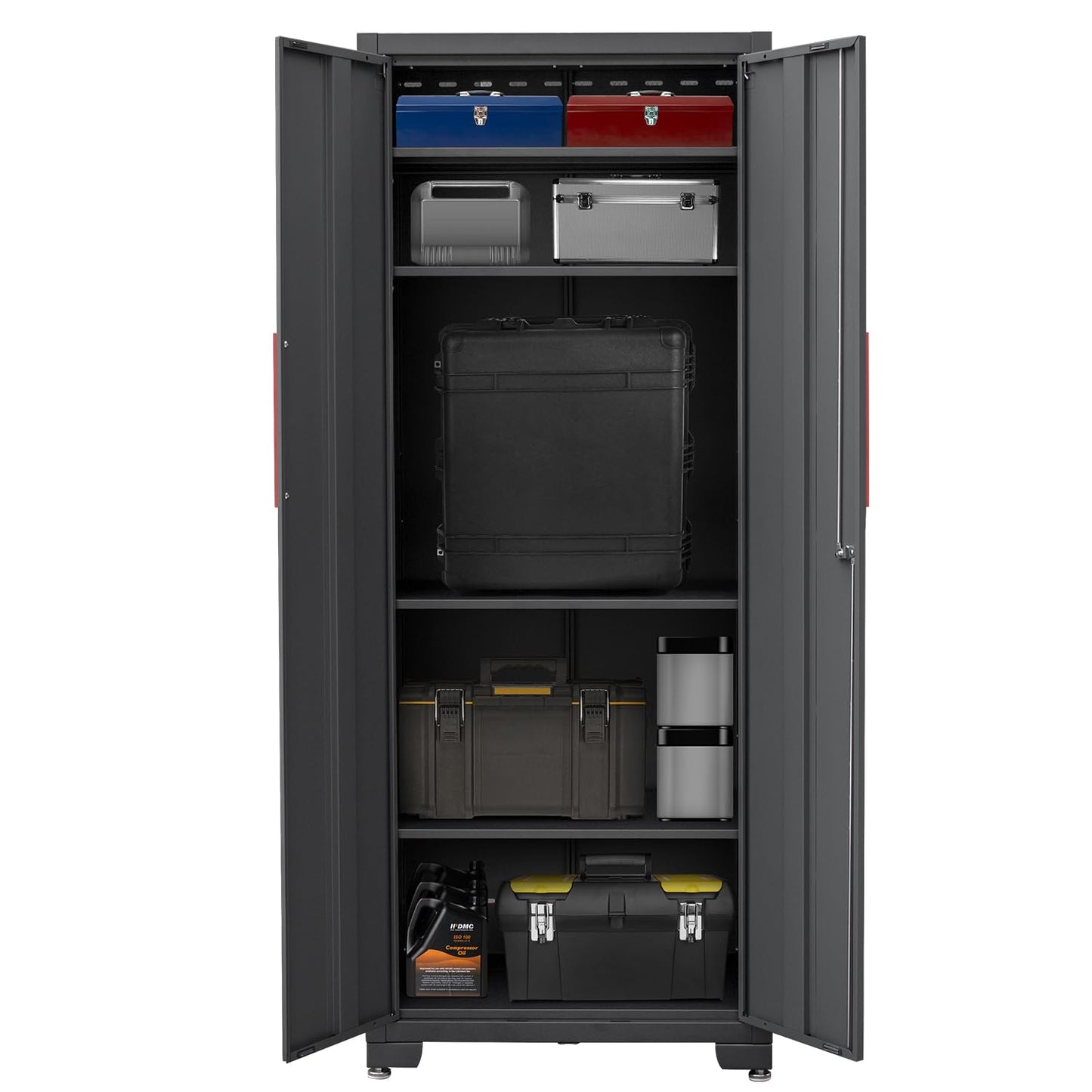 HPDMC Metal Garage Storage Cabinet with 4 Adjustable Shelves and Locking Doors 75-inch Tall Tool Organizer Steel Lockers for Home, Office, Warehouse, Garage, Red (Assembly Required)